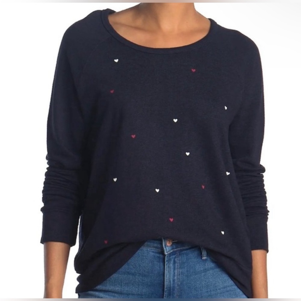 Sundry Navy Hearts Raglan Crewneck Sweatshirt (Size 3= L)